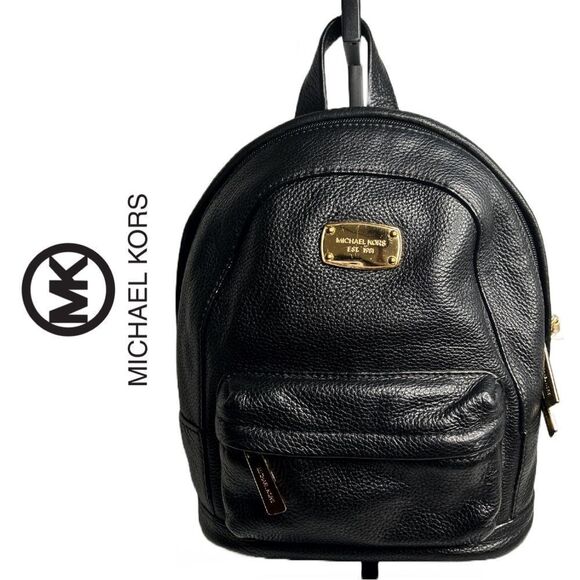 Michael Kors Black Leather Backpack with Gold-Tone Hardware - Picture 1 of 4